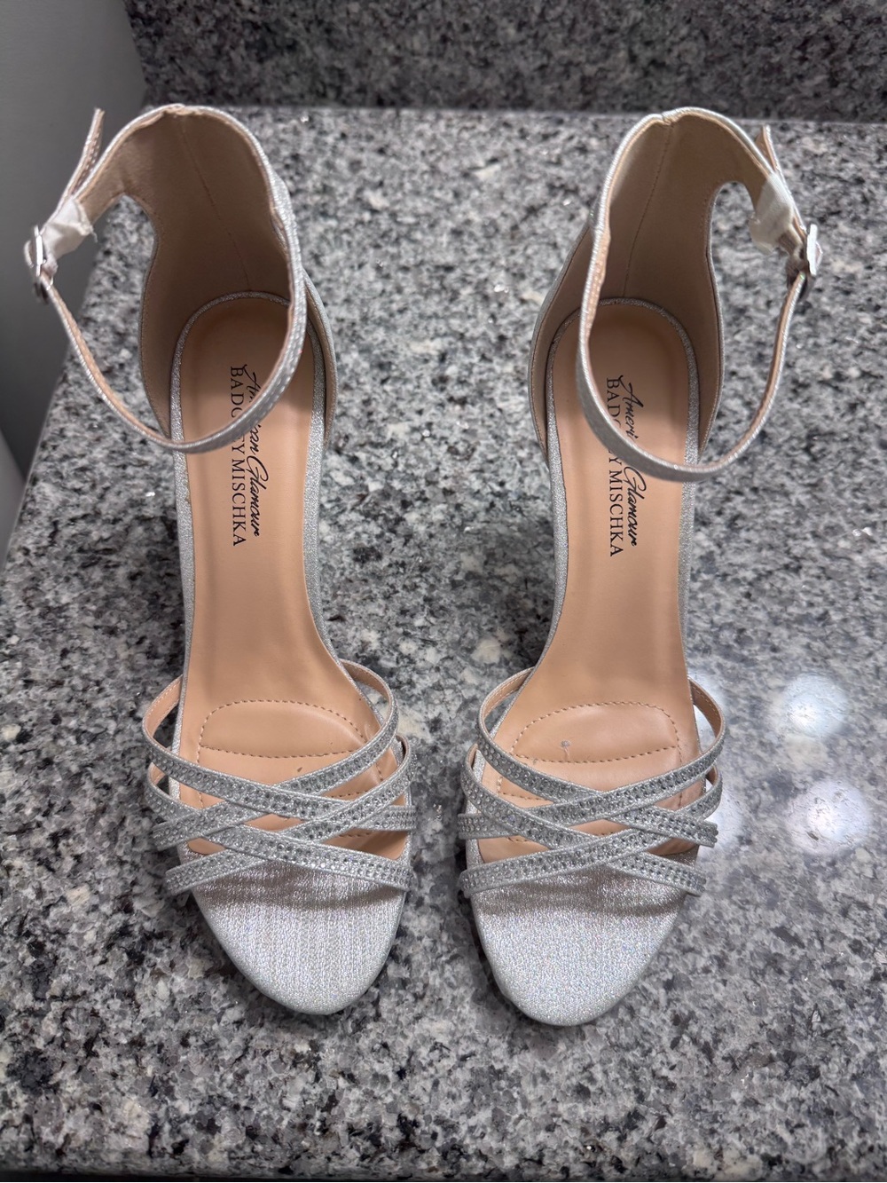 Badgley Mischka Silver Strappy Ankle-Wrap Sandals for Women